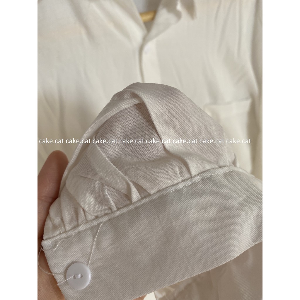 [Có sẵn] ÁO SƠ MI TRẮNG LỤA HÀN ULZZANG BASIC DÁNG RỘNG TAY BỒNG TRƠN