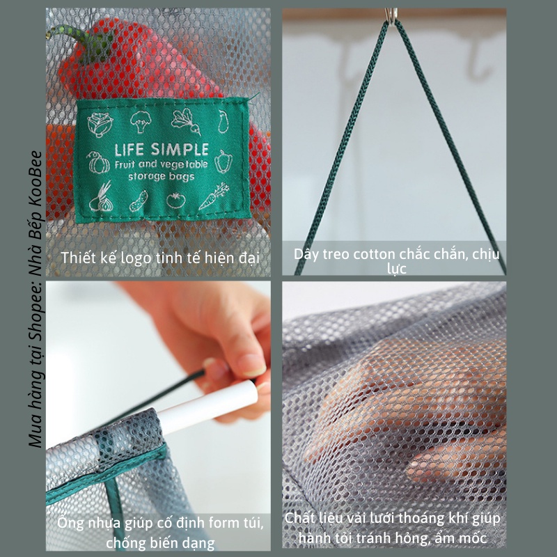 Túi lưới treo đựng hành tỏi rau củ nhà bếp - Túi đi siêu thị, đi chợ Simple Life thân thiện bảo vệ môi trường