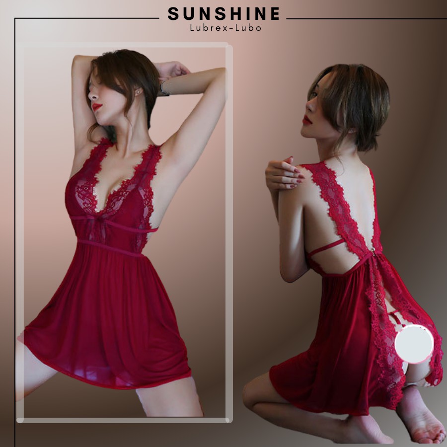 Váy ngủ sexy gợi cảm 2 dây xuyên thấu màu Đỏ SUNSHINE LUBREX-LUBO SX1147