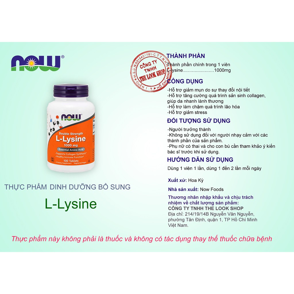 Viên uống L-Lysine NOW