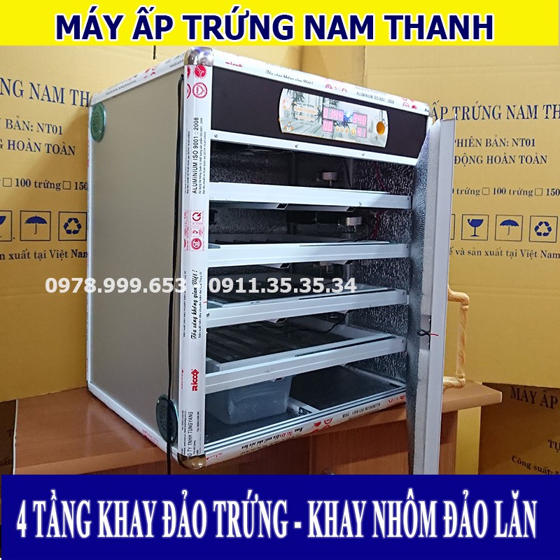 Máy ấp trứng Nam Thanh tự động 200 trứng - Tủ nhôm cao cấp, khay đảo nhôm - Tặng gói úm+ khay nước