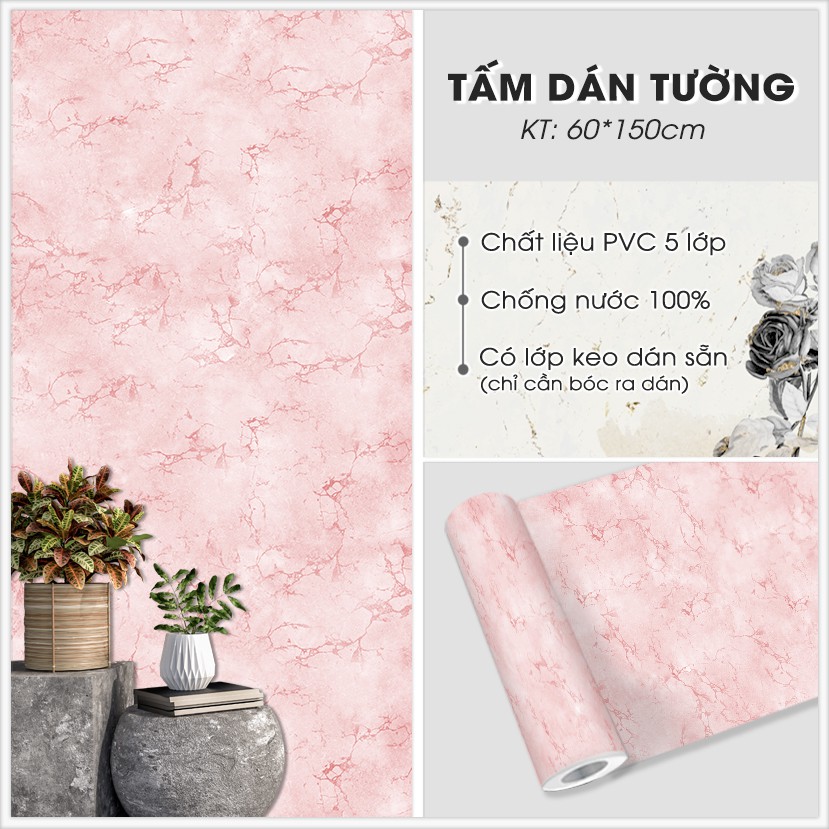 Decal Dán Tường Giả Vân Đá Hồng (v10) Kích Thước 60*150Cm| Giấy Dán Tường Cao Cấp Giá Rẻ Chất Liệu Chống Nước Dễ Dàng Sử
