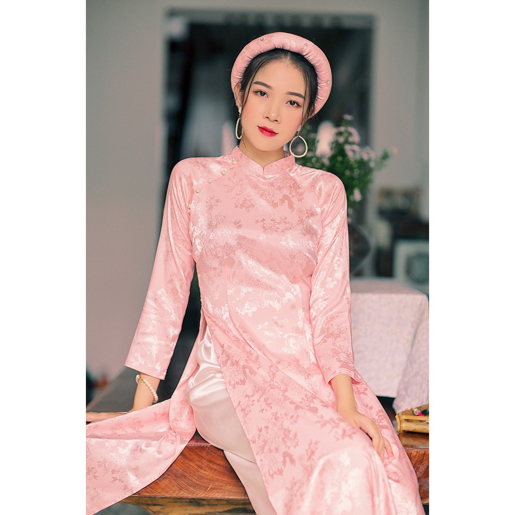Sumire Store Áo dài Truyền thống Gấm Ngọc Trân Hồng