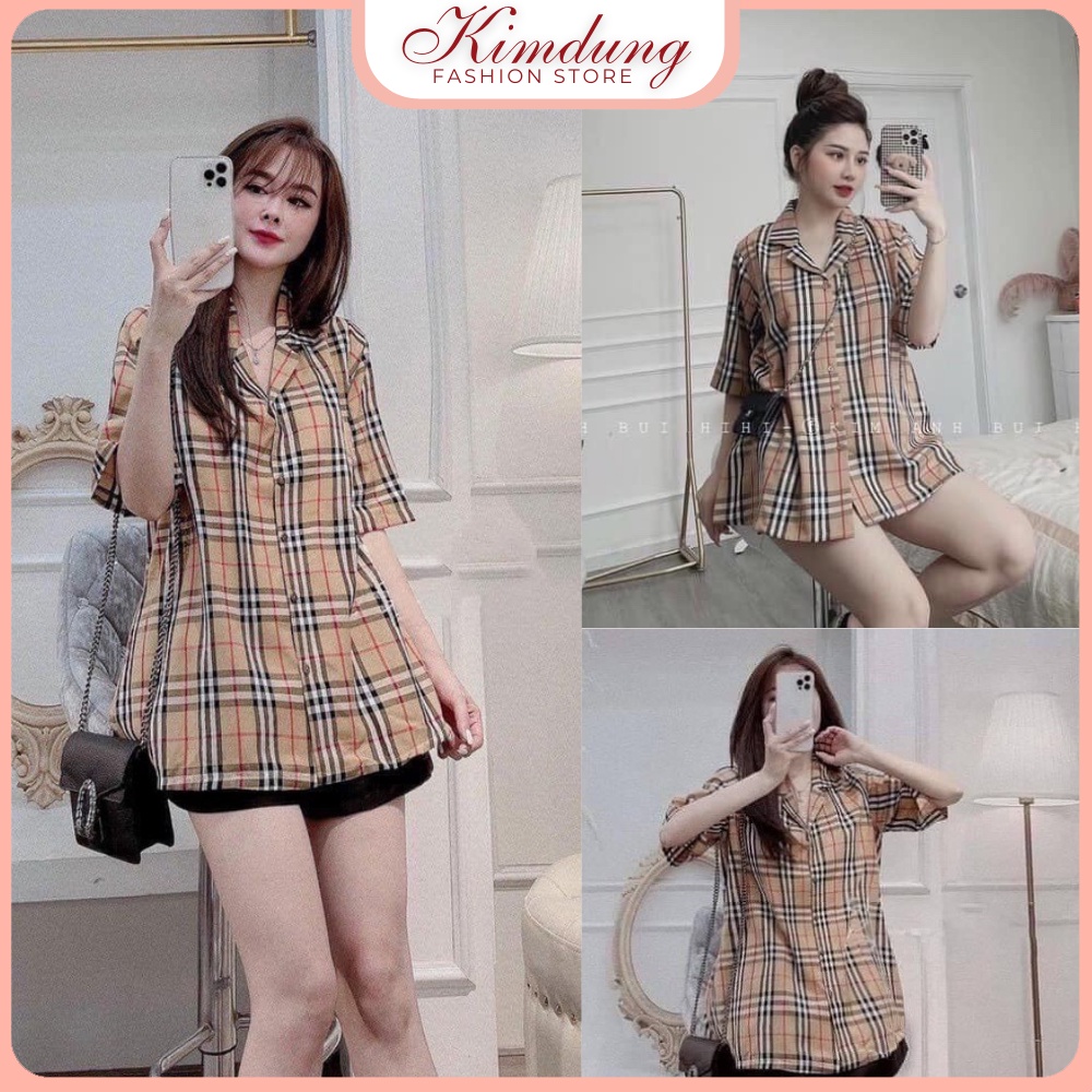 Áo sơ mi nữ cổ vest tay ngắn Buberry form rộng đẹp freesize hàn quốc HOT 2022 - Kim Dung Fashion Store | BigBuy360 - bigbuy360.vn