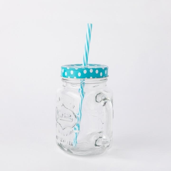 Cốc Thủy Tinh ARTBOX Hàn Quốc Mason Jar Có Ống Hút Màu Xanh Mint Họa Tiết Chấm Bi Xinh Xắn