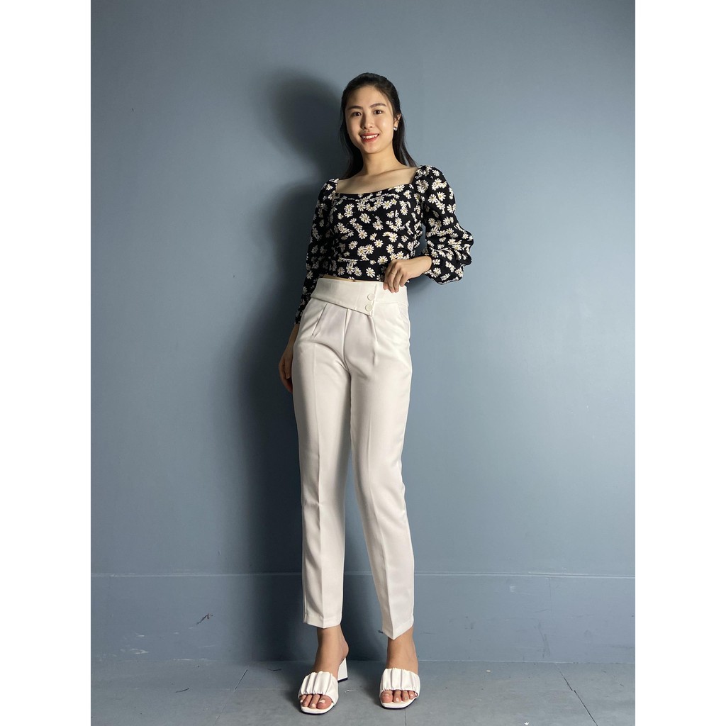 Quần baggy 2 cúc vạt lệch khóa sườn