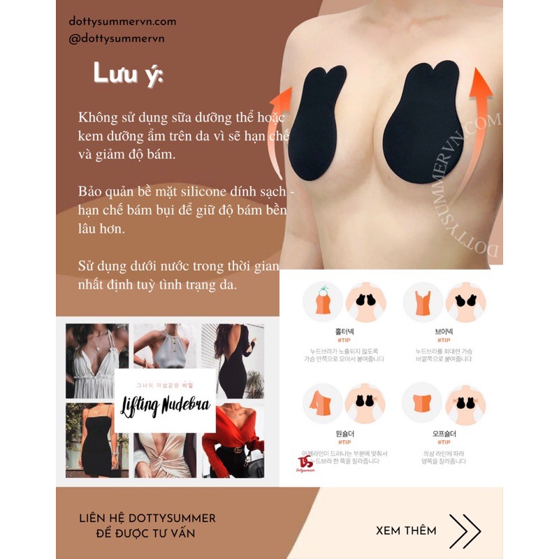 Cặp Miếng Dán Nhũ & Định Hình Nâng Giữ Ngực Đứng 2IN1 Tai Thỏ Silicone Vải Tái Sử Dụng Dính Tốt