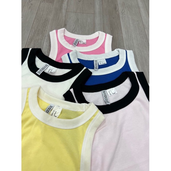BEUCLOSET -Áo ba lỗ thun gân viền đủ màu