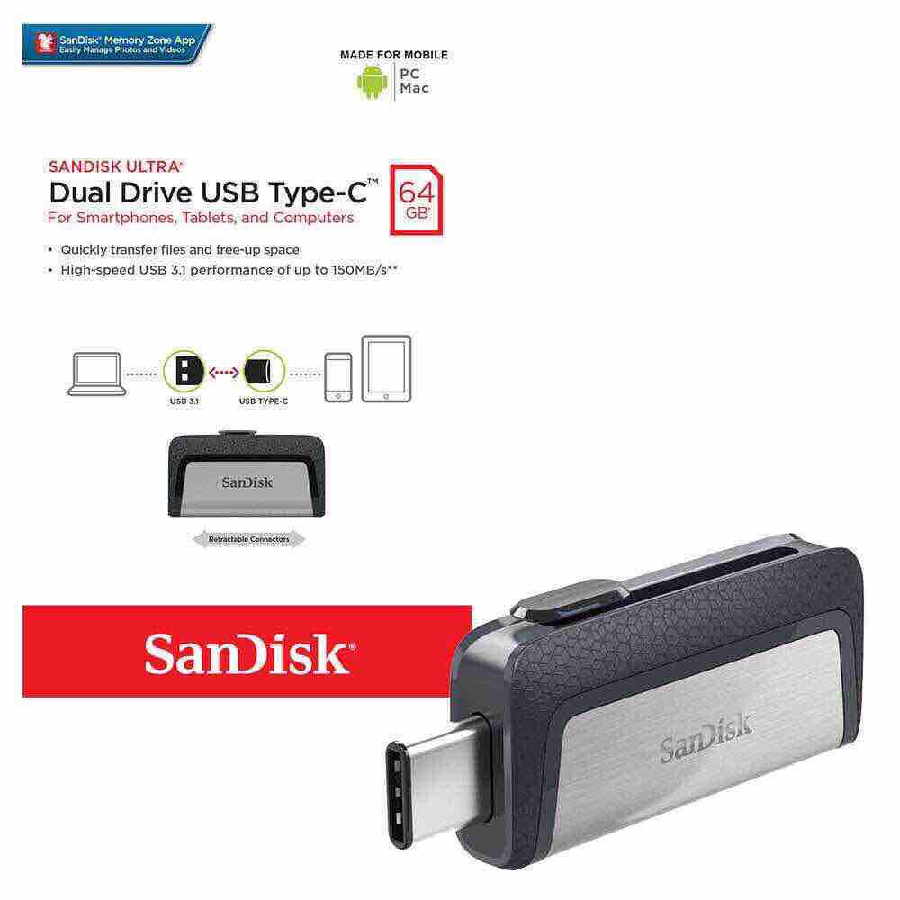 USB 3.1 OTG SANDISK 128GB 64GB 32GB Ultra Dual Drive DDC2 Type-C 150MB/s - Vỏ kim loại - Bảo Hành Chính Hãng 2 Năm