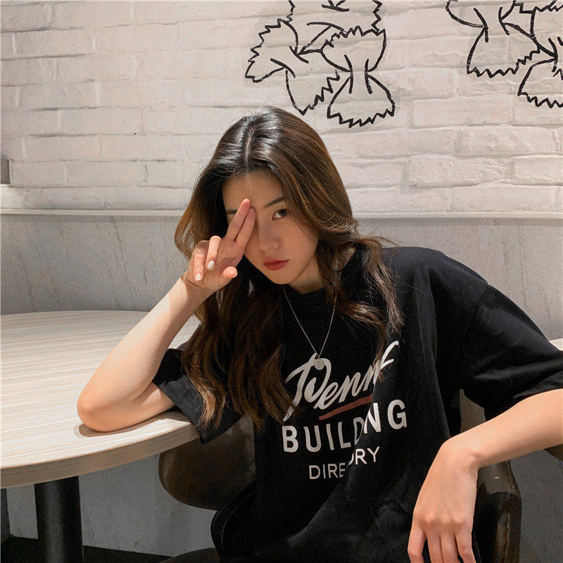 Áo Thun Ngắn Tay In Chữ Phong Cách Hàn Quốc Năng Động Trẻ Trung Cho Nữ Giới