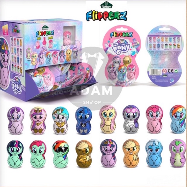 Hộp 24 gói Kẹo Đồ Chơi Lật Đật Hello Kitty My Little Pony PJ masks Justice League Flipperz Spinnerz