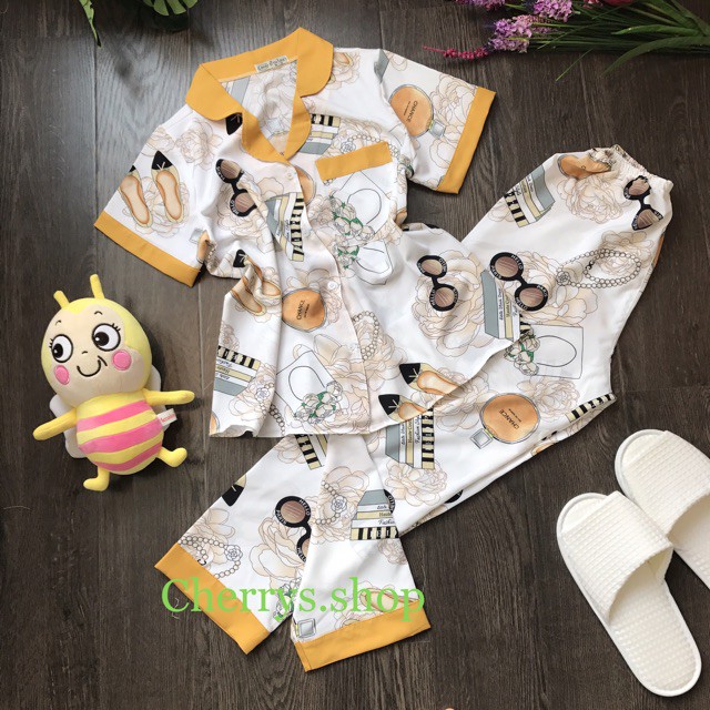 Đồ bộ pijama tay ngắn quần dài lụa thái cát hàng mới -Hàng nhập khẩu