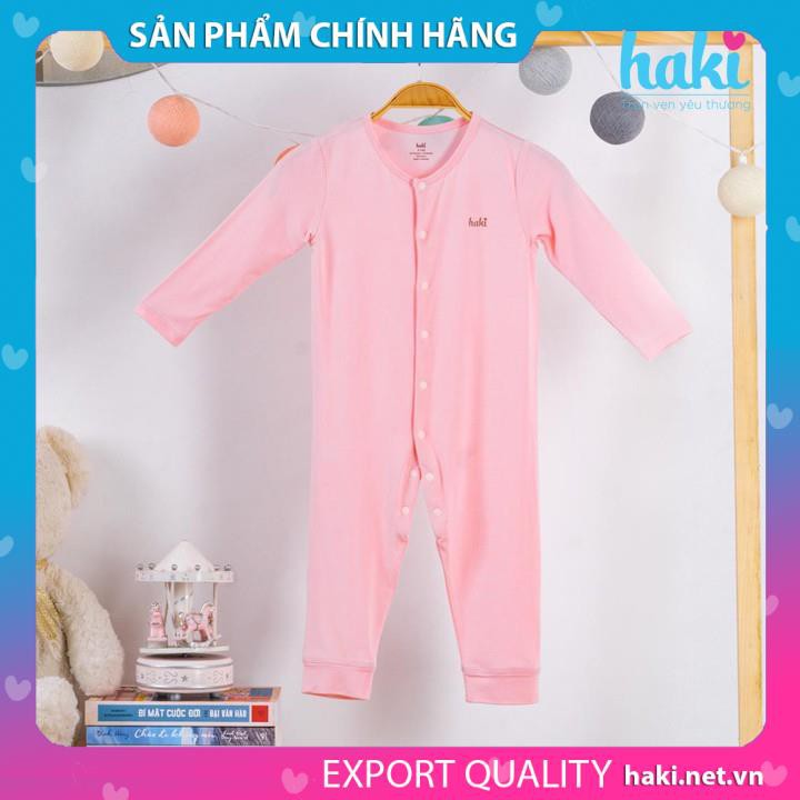 Bộ body liền dài tay cho bé sơ sinh, bodysuits dài tay cài giữa vải sợi tre siêu mềm (Bamboo) HAKI BB007