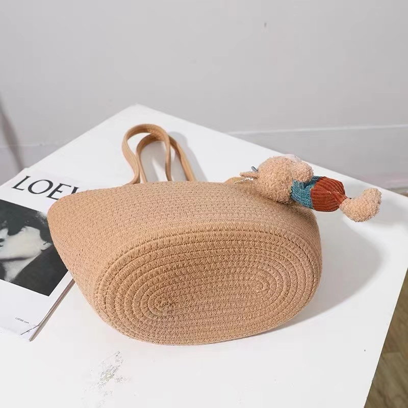 [Giảm giá nóng] Túi đeo vai cotton giản dị dễ thương mới với túi xách búp bê gấu đi nghỉ bên bờ biển