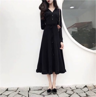 Váy thu đông dài tay co dãn 2 màu