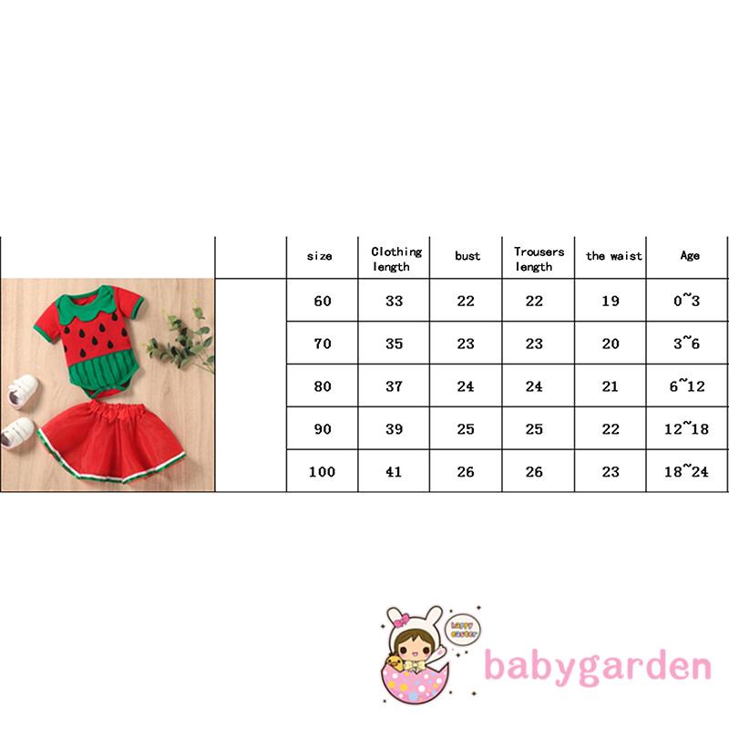 Bộ áo liền quần cổ tròn tay ngắn in hình dưa hấu + chân váy lưng thun màu trơn dễ thương cho bé gái