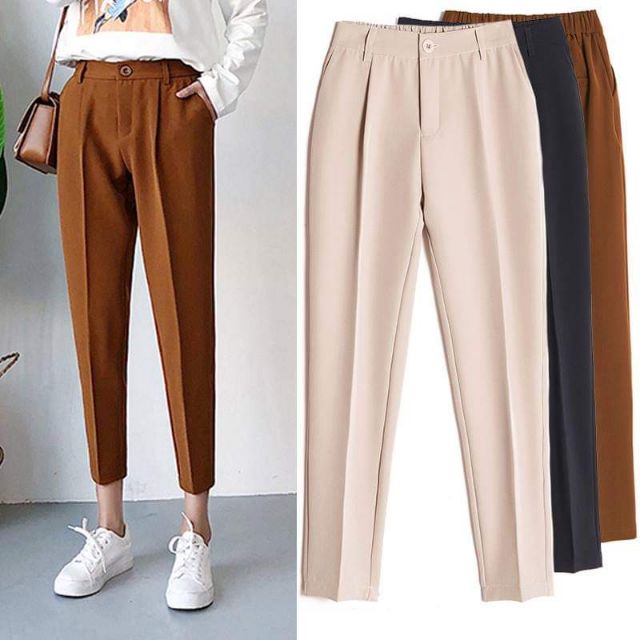Quần tây nữ lưng chun, cạp khoá giữa chất vải tuyết mưa vitex có big sizeQuần baggy công sở nữ