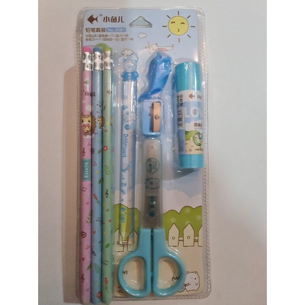 Bộ dụng cụ học tập 12 món màu xanh mã 3081