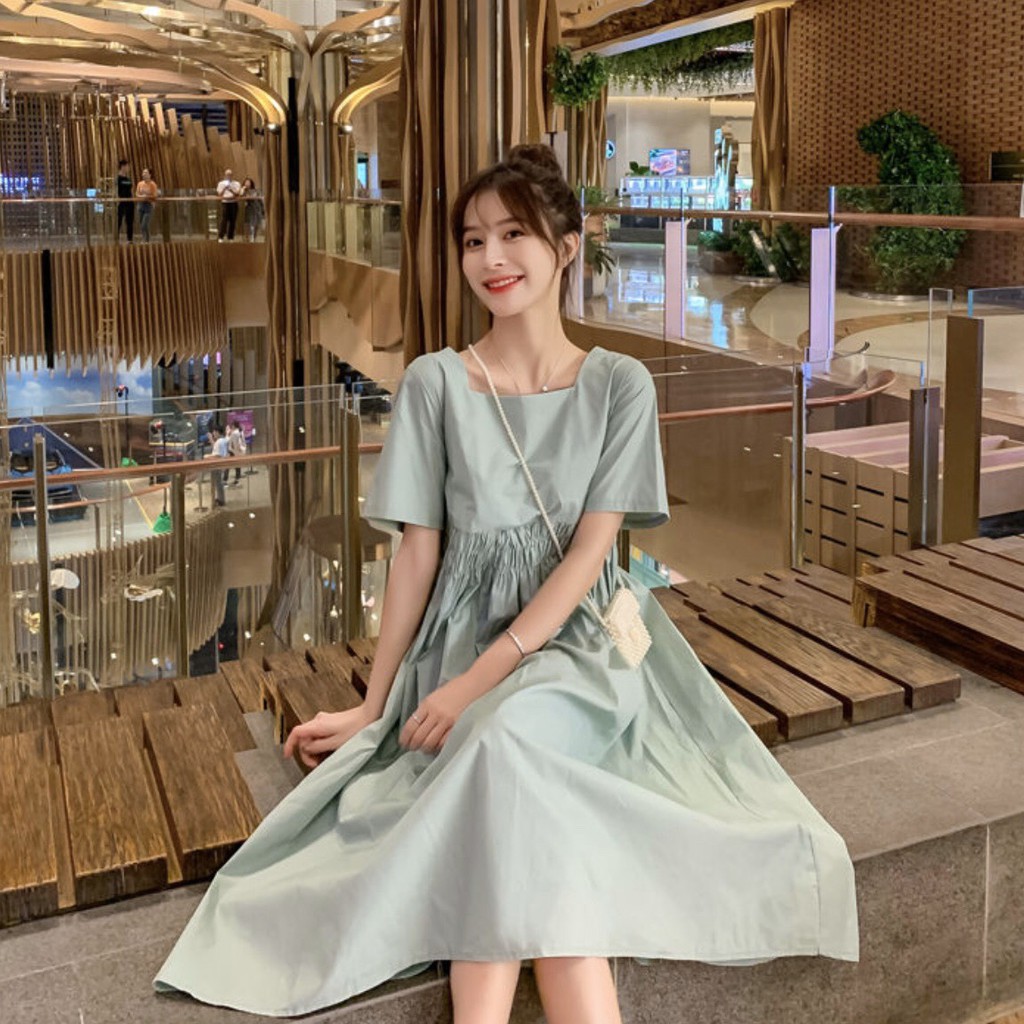 [Mã SKAMSALEP6 giảm 10% tối đa 100K đơn 150K] Đầm Xòe Xanh Mint Cổ Vuông Nhún Eo Nơ Sau Dễ Thương - DX650 | BigBuy360 - bigbuy360.vn