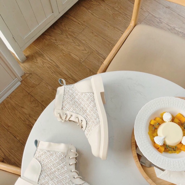 Boot buộc dây dạ tweed