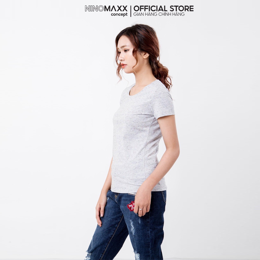 NINOMAXX Áo Thun Nữ ngắn tay cổ tròn màu đen trơn chất liệu thoáng mát co giãn 1801011