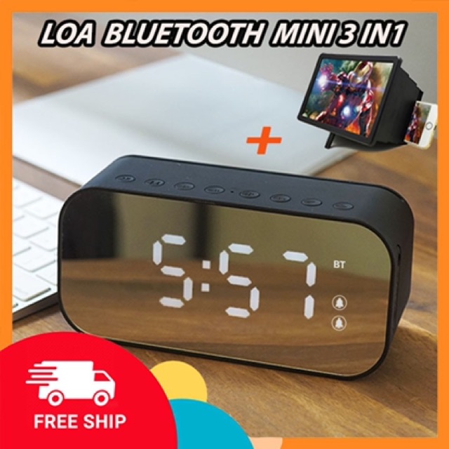 Loa Blutooth đồng hồ G10 kiêm Đài FM - Đồng Hồ Báo Thức 3 trong 1 Mặt gương hiển thị đèn led