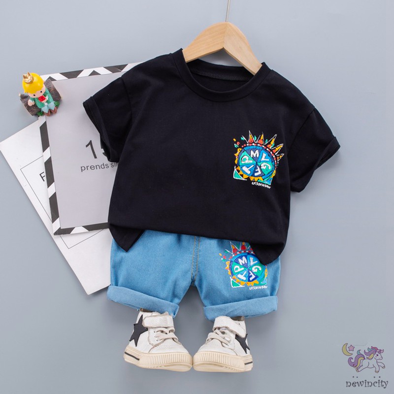 Set Áo Thun Tay Ngắn Kèm Quần Short Thời Trang Cho Bé Trai