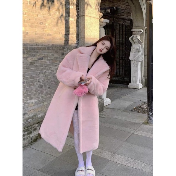 Áo khoác lông cừu dáng dài phong cách tiểu thư