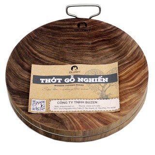 Thớt Gỗ Nghiến 40cm Buzen Cao Cấp - Không Tâm Có Đai Inox