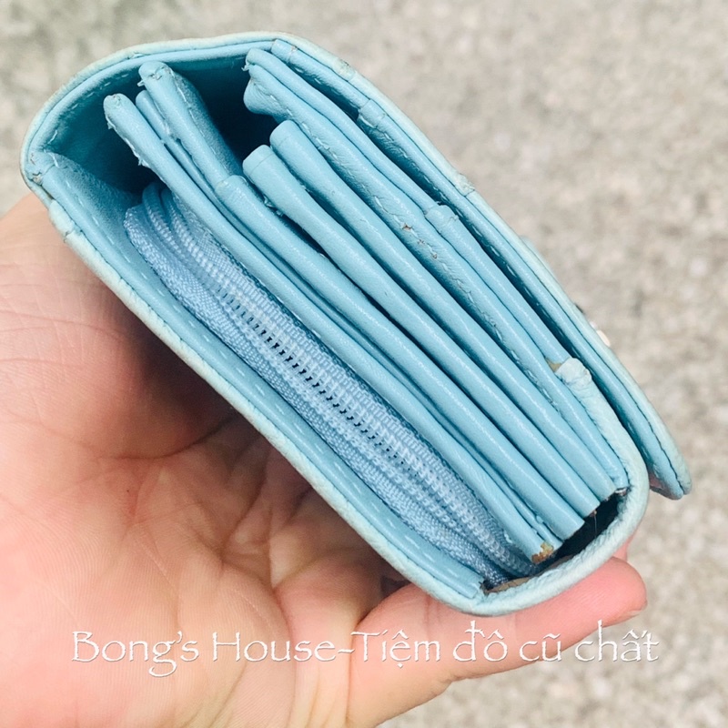 Sale Ví dài da đà điểu thật 💯 Có Lỗi nhẹ - màu xanh lam pastel hàng si Japan