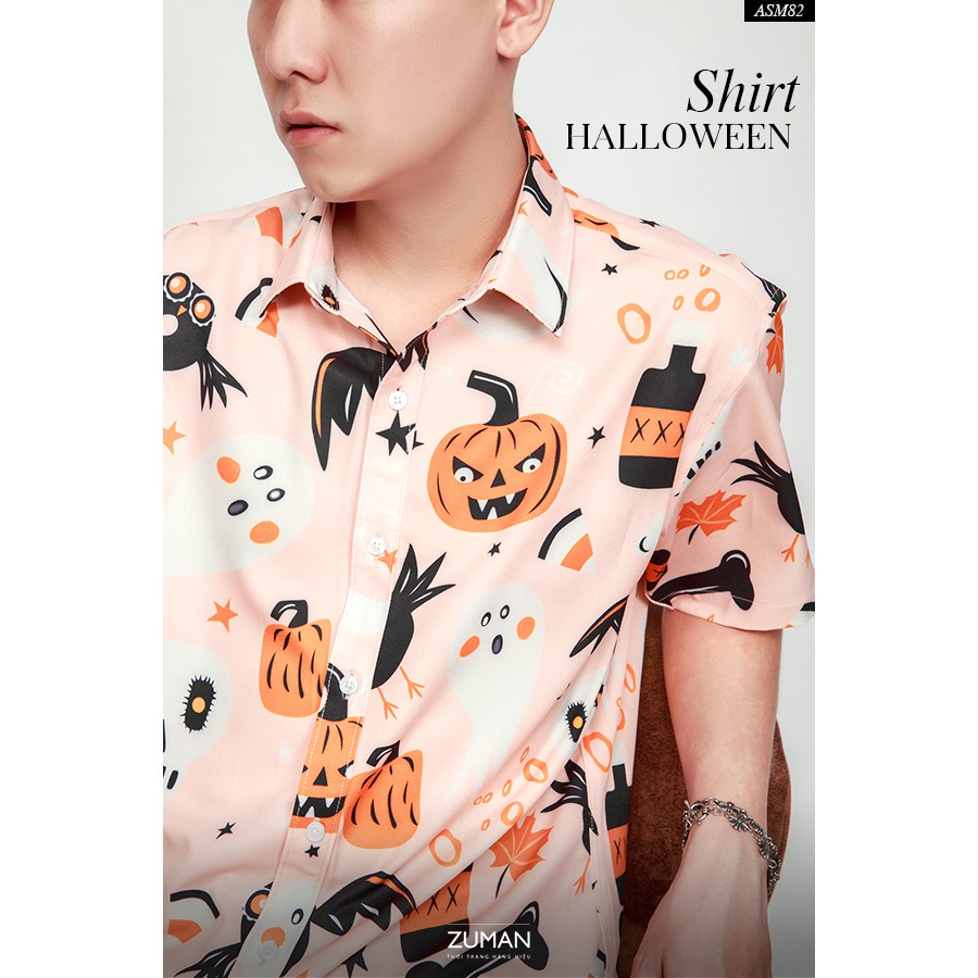 [Mã FAMALLT5 giảm 15% đơn 150K] Áo sơ mi nam ngắn tay vải lụa thiết kế hoạ tiết halloween hoạt hình - ZUMAN - ASM82 | BigBuy360 - bigbuy360.vn