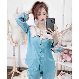 Pijama Lụa Satin Tiểu Thư Cổ Bèo Tay Dài