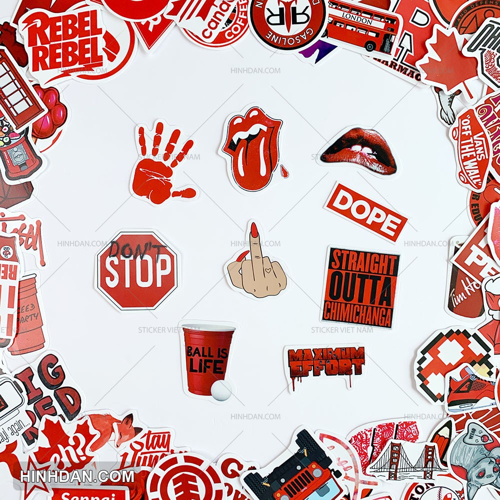 Sticker ĐỎ ĐEN chống nước dán xe, laptop, nón bảo hiểm, tem dán đàn guitar, xe cub, decal trang trí xe, hình dán