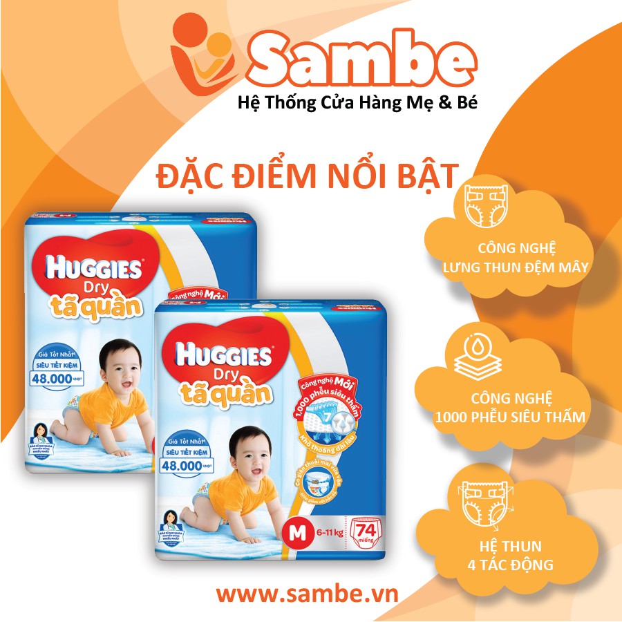 Tã Quần Huggies Size M 40 Miếng/ 42 Miếng/ 74 Miếng - Hàng Chính Hãng