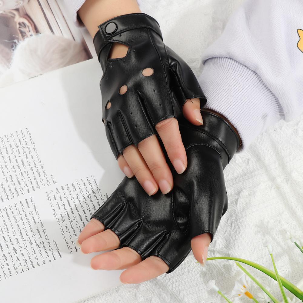 ORIENTLII Găng Tay Da Hình Trái Tim Màu Đen Phụ Kiện Cho Vũ Công