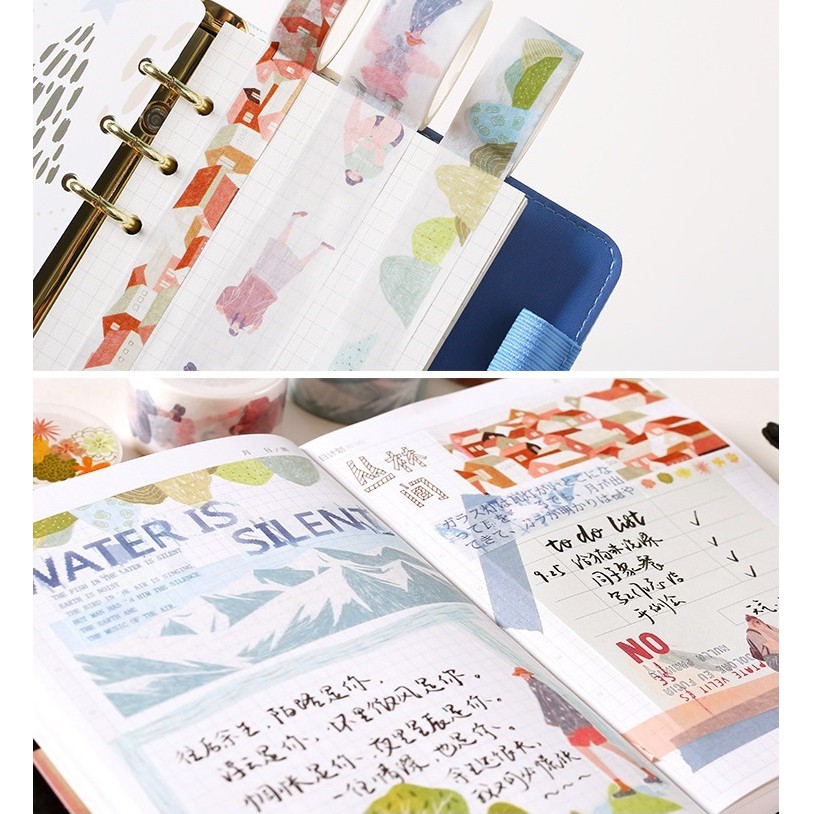 Set 7 cuộn băng dính washi tape Thôn trong núi