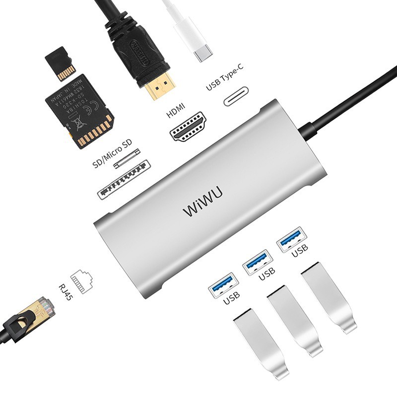 Bộ Hub Chia Cổng USB Type C Đa Năng 8 in 1 WiWU Alpha 831 Cho Macbook, Laptop, Ipad