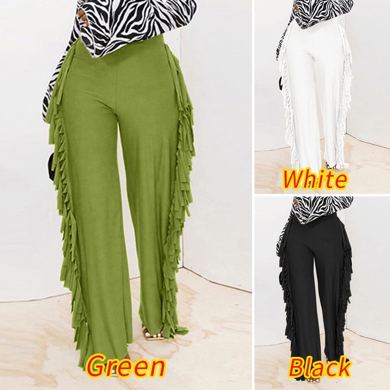 Quần dài lưng thun Zanzea màu trơn phối tua rua thời trang cho nữ