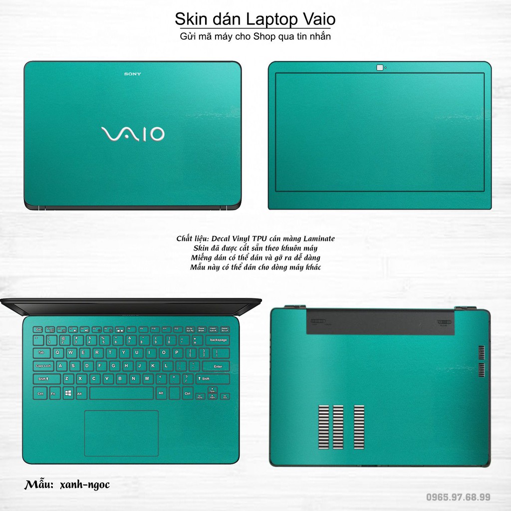 Skin dán Laptop Sony Vaio màu xanh ngọc (inbox mã máy cho Shop)