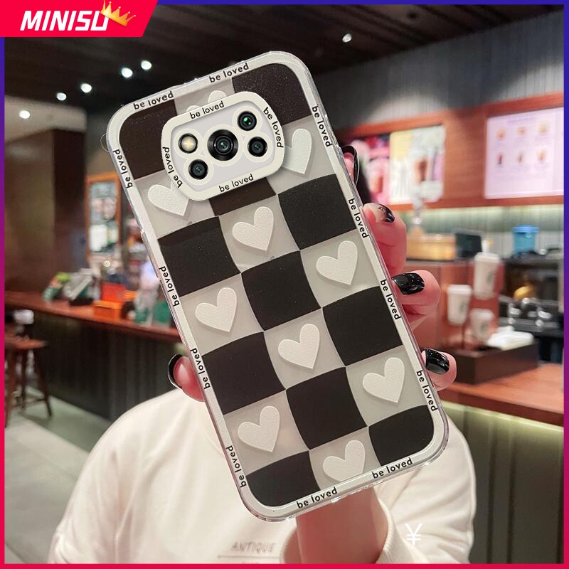 Ốp Điện Thoại Silicon Họa Tiết Sọc Caro Trắng Đen Hình Trái Tim Cho Xiaomi Poco X5 X3 Pro NFC C40 Mi 12T 11T 10T Pro 11Lite
