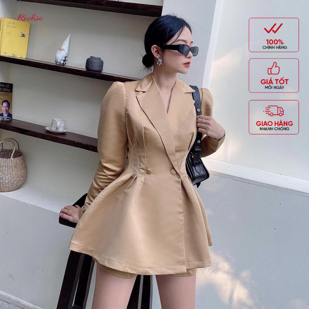 Rechic Áo Vest Faux áo cổ vest tay dài quần ngắn thời thượng thanh lịch (KHÔNG KÈM QUẦN)