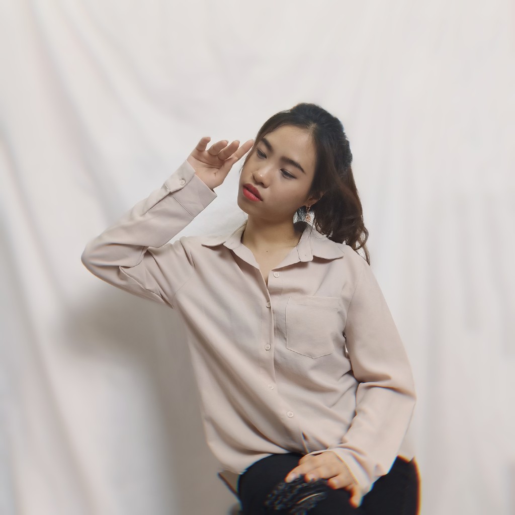 Áo sơ mi voan màu nude có cổ, công sở, xinh đẹp, lịch sự