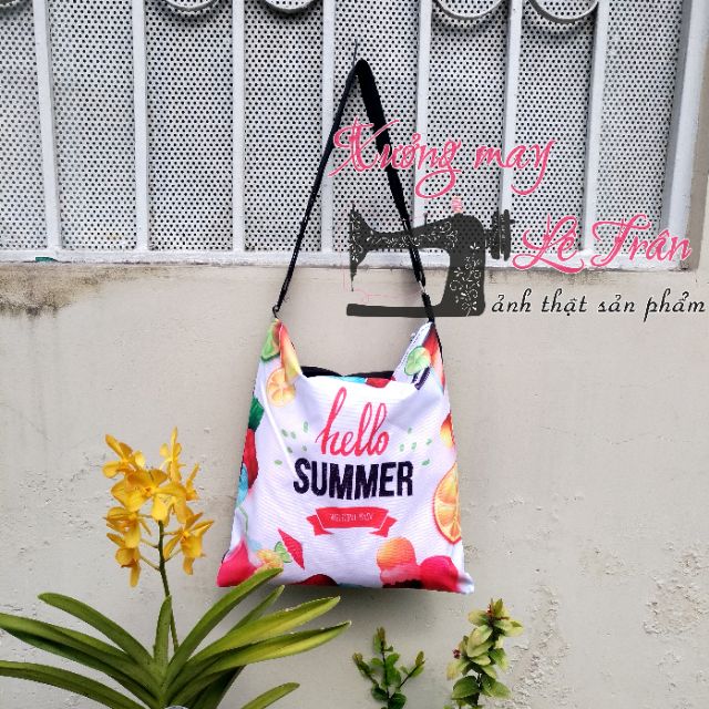 Túi canvas đeo vai đeo chéo Túi Hello Summer túi tote đi biển in hình