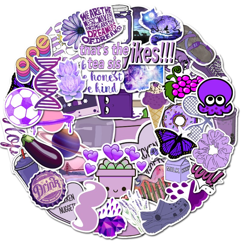 Set 50 Sticker Họa Tiết Graffiti Màu Tím Dùng Trang Trí Laptop / Xe Đạp / Xe Tải / Ván Trượt Diy