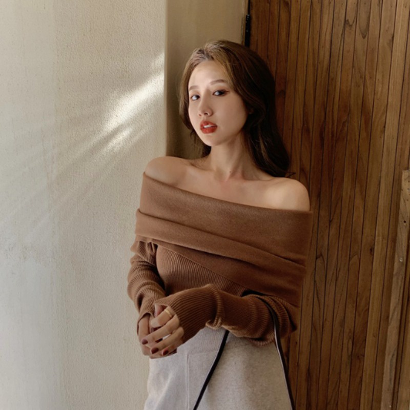 Áo sweater dệt kim IELGY dáng rộng thiết kế thoải mái có một dây khóa cho nữ