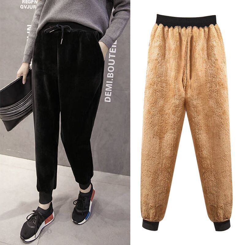 Quần baggy nữ nhung lót lông cừu mềm mịn giữ nhiệt hàng Quảng Châu cao cấp