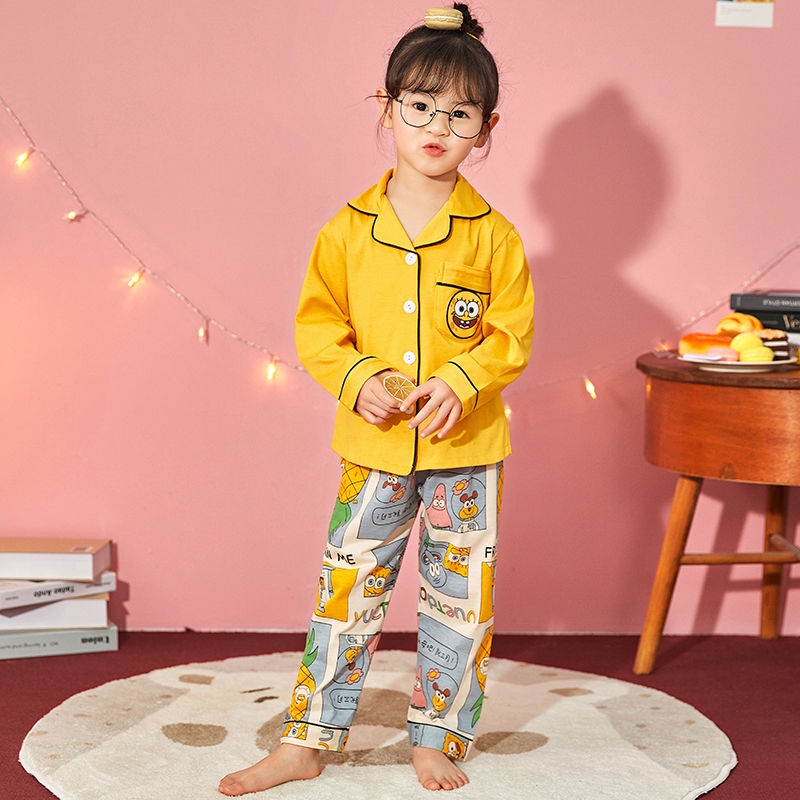Bộ Đồ Ngủ Cotton Tay Dài In Họa Tiết Hoạt Hình Dễ Thương Cho Bé đồ hàn quốc cho bé trai