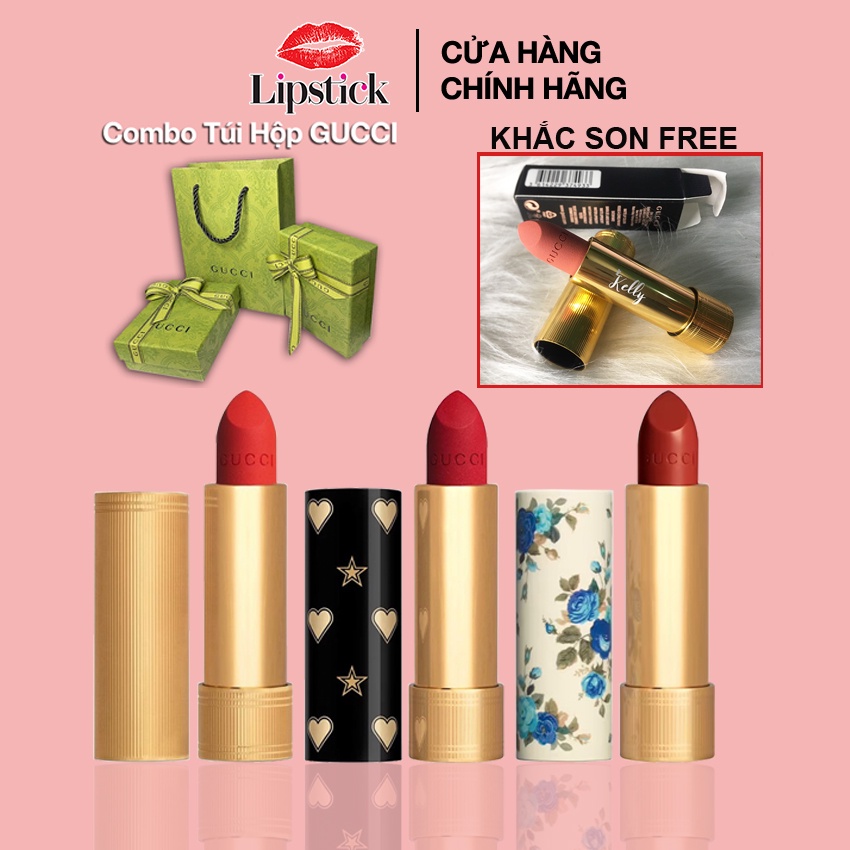 Son Gucci Rouge À Lèvres Voile Matte, chất son mịn siêu lì, son gucci cực đẹp, siêu sang chảnh 2021