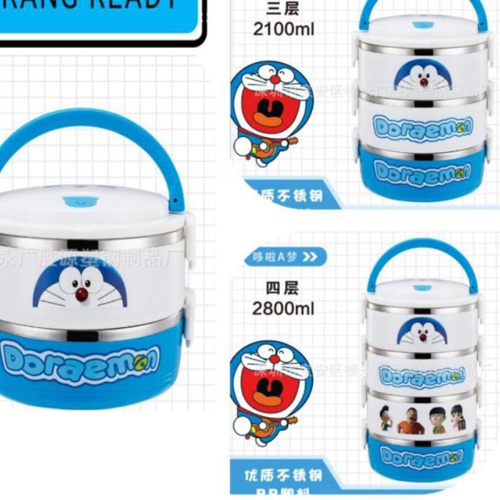 Hộp Đựng Cơm Trưa 2 / 3 Ngăn Bằng Thép Không Gỉ Hình Doraemon Dễ Thương