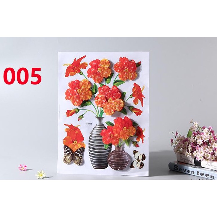 Decal Bình Hoa 3D Hoa nổi 💖𝑭𝒓𝒆𝒆𝒔𝒉𝒊𝒑💖Decal Dán Trang Trí Tường,Tủ Lạnh,Kính Loại 1